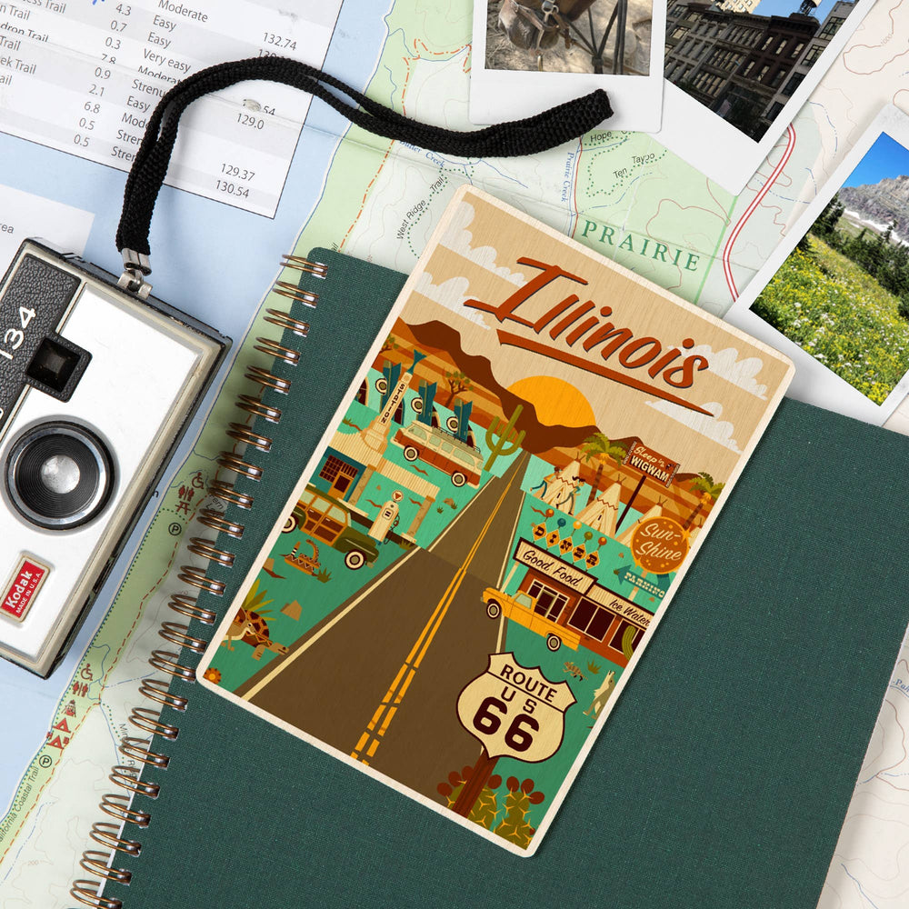 WOOD POSTCARD Illinois, Route 66, Geometric