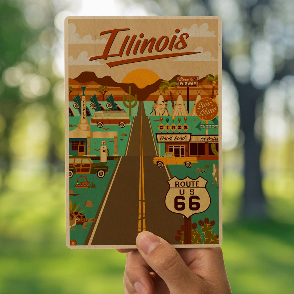 WOOD POSTCARD Illinois, Route 66, Geometric