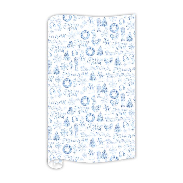 Handpainted Blue Joy to the World Toile Wrapping Paper