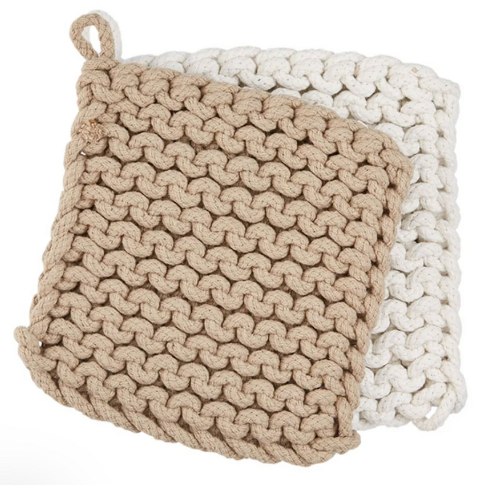 Taupe & White Crochet Pot Holder Set