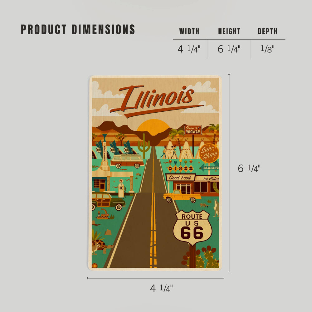 WOOD POSTCARD Illinois, Route 66, Geometric
