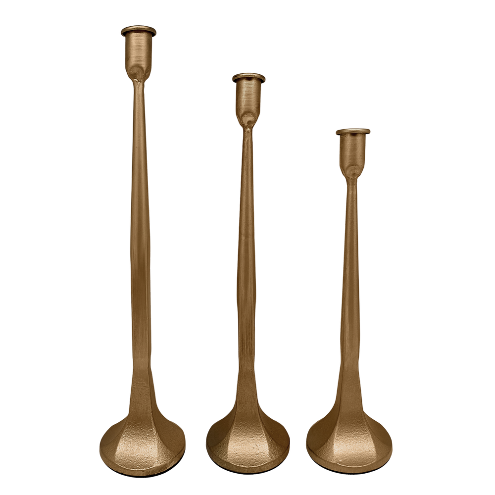 *NEW* Gold Cast Iron Taper Candle Holders, Set of 3