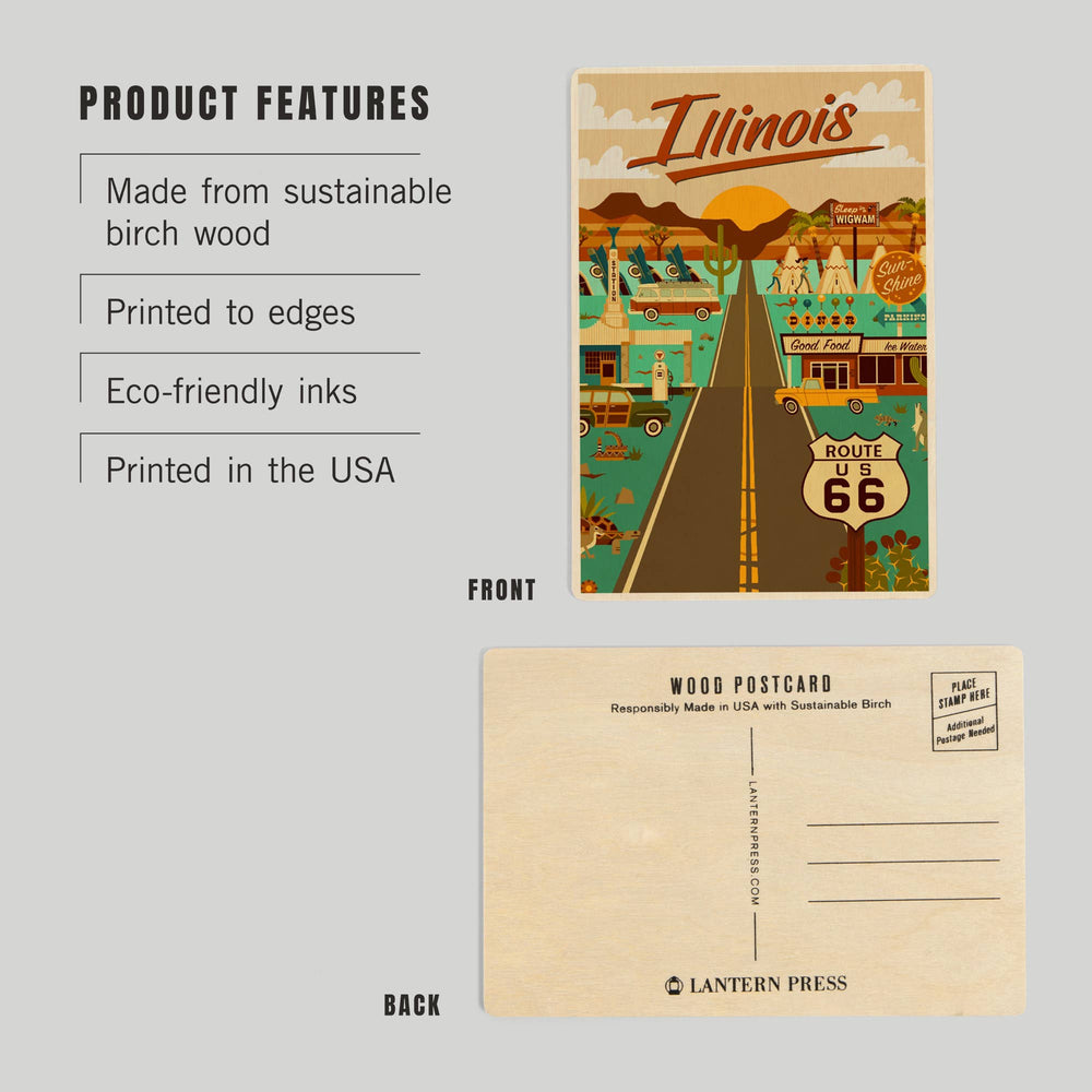 WOOD POSTCARD Illinois, Route 66, Geometric