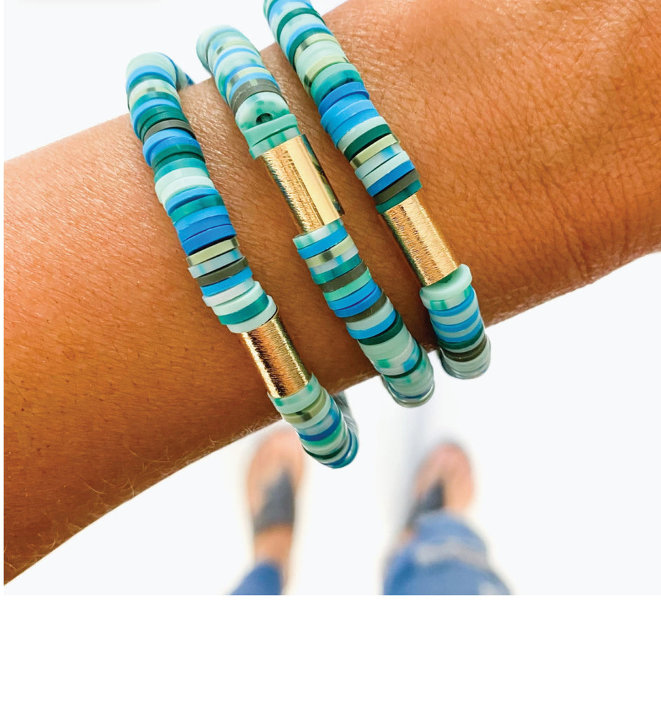 Turquoise, Blue and Mint Dalmatian Heishi Bracelet