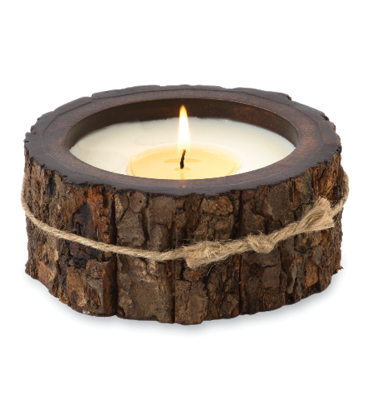 Small Tree Bark Pot Candle- Campfire